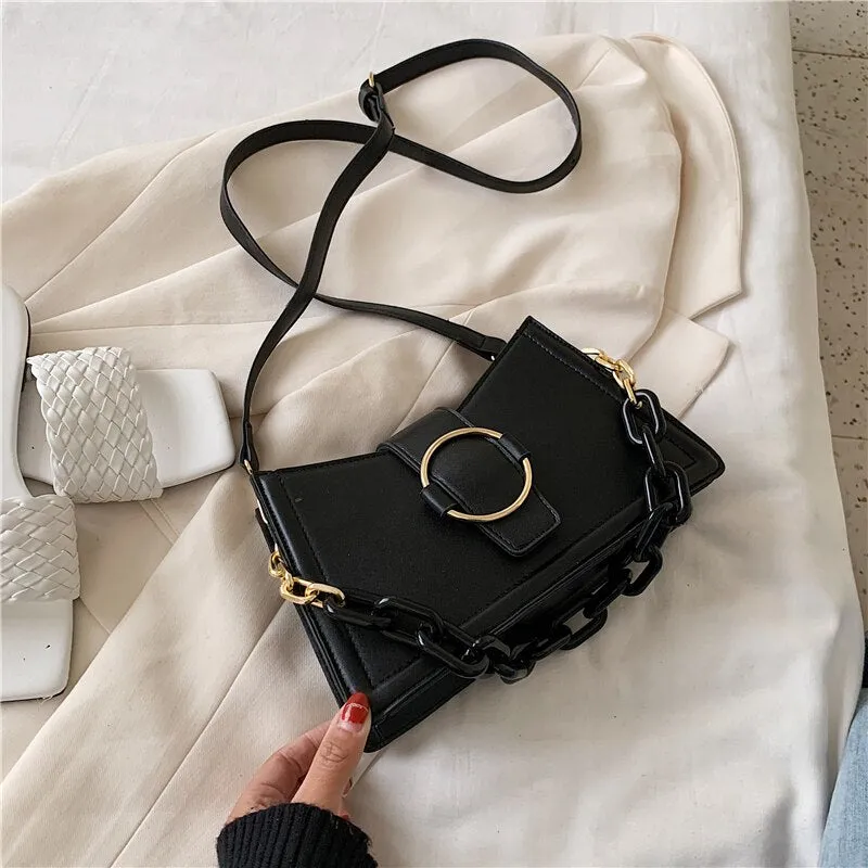 Chain Design PU Leather Crossbody Bags For Women 2021 Fashion Shoulder Simple Bag Lady Travel Handbags and Purses