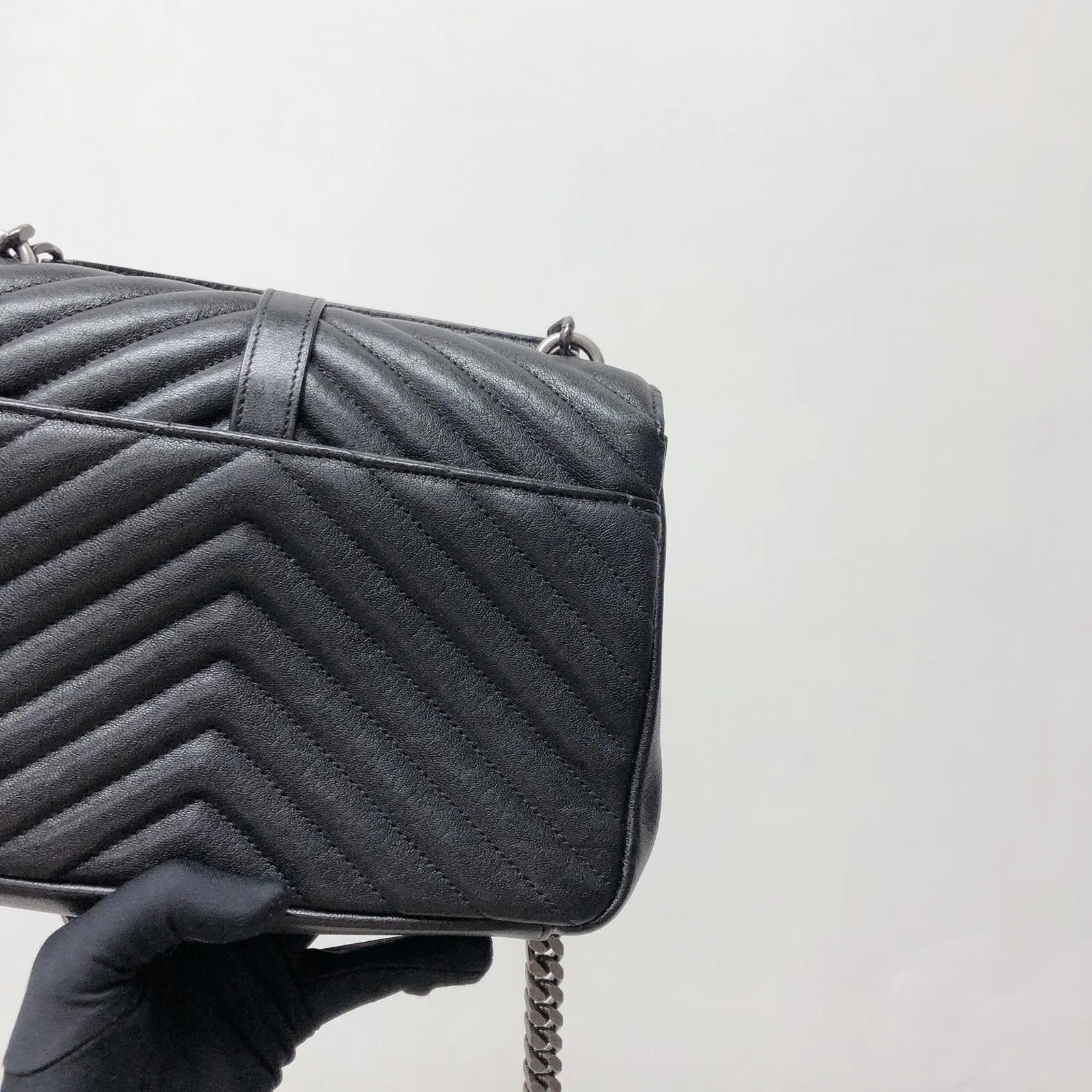 Chevron Quilted Leather Monogram Medium College Bag
