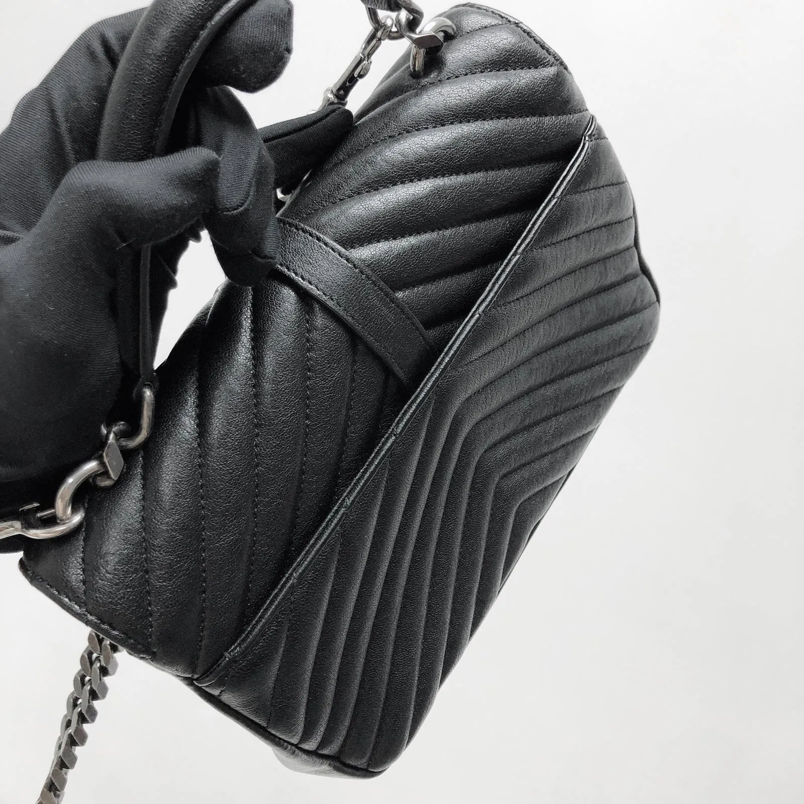 Chevron Quilted Leather Monogram Medium College Bag