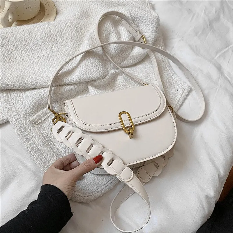 Christmas Gift Burminsa Woven Wide Strap Saddle Small Crossbody Shoulder Bags For Women Brand Designer Travel Ladies Purses And Handbags 2021