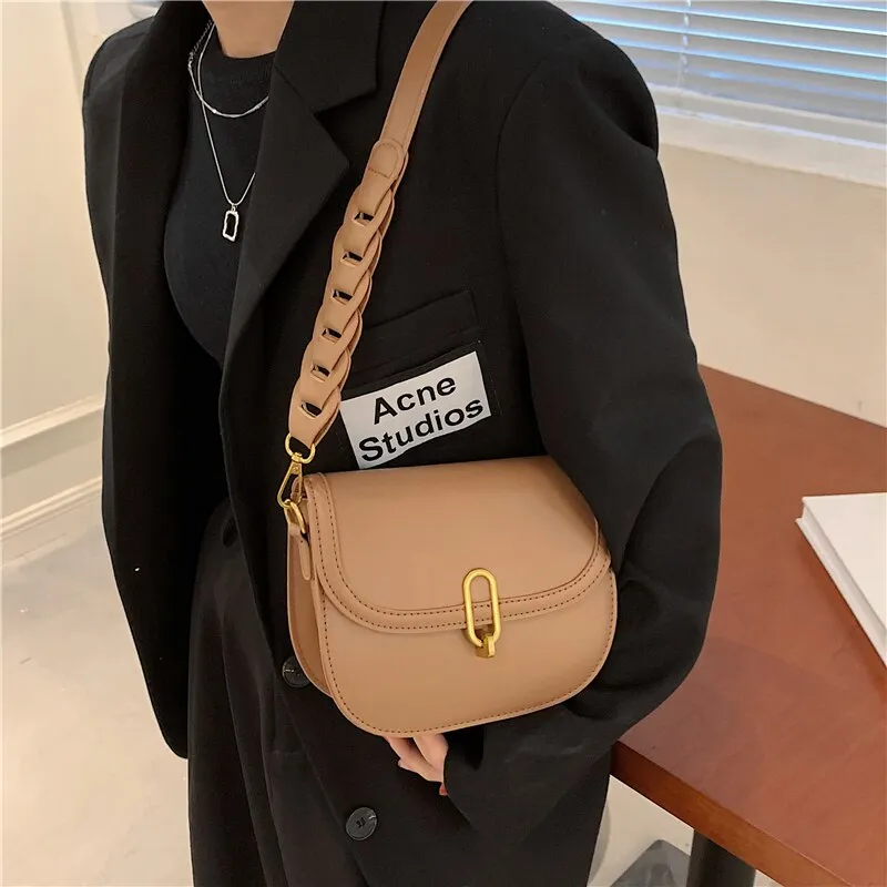 Christmas Gift Burminsa Woven Wide Strap Saddle Small Crossbody Shoulder Bags For Women Brand Designer Travel Ladies Purses And Handbags 2021