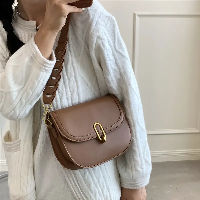 Christmas Gift Burminsa Woven Wide Strap Saddle Small Crossbody Shoulder Bags For Women Brand Designer Travel Ladies Purses And Handbags 2021