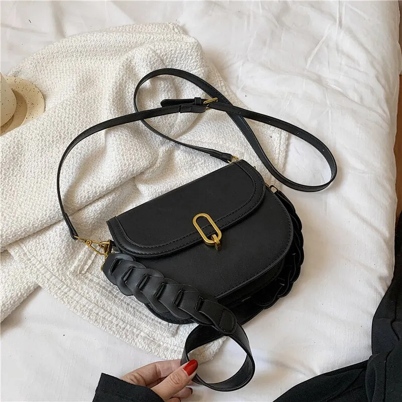 Christmas Gift Burminsa Woven Wide Strap Saddle Small Crossbody Shoulder Bags For Women Brand Designer Travel Ladies Purses And Handbags 2021
