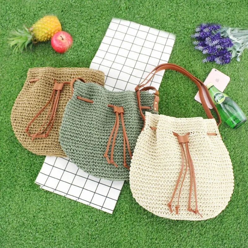 Christmas Gift casaul rattan women shoulder bags wicker woven large capacity tote tassel crossbody bag summer beach big purses travel bali sac