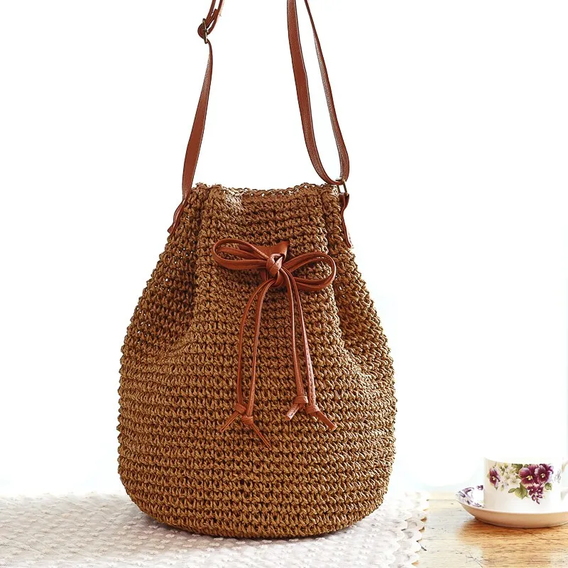 Christmas Gift casaul rattan women shoulder bags wicker woven large capacity tote tassel crossbody bag summer beach big purses travel bali sac