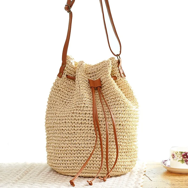 Christmas Gift casaul rattan women shoulder bags wicker woven large capacity tote tassel crossbody bag summer beach big purses travel bali sac