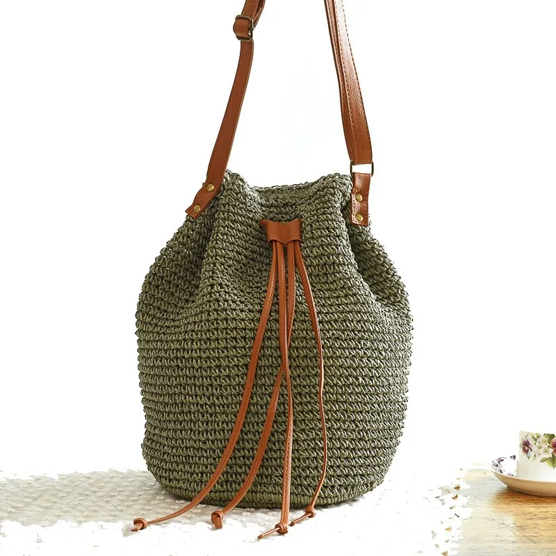 Christmas Gift casaul rattan women shoulder bags wicker woven large capacity tote tassel crossbody bag summer beach big purses travel bali sac