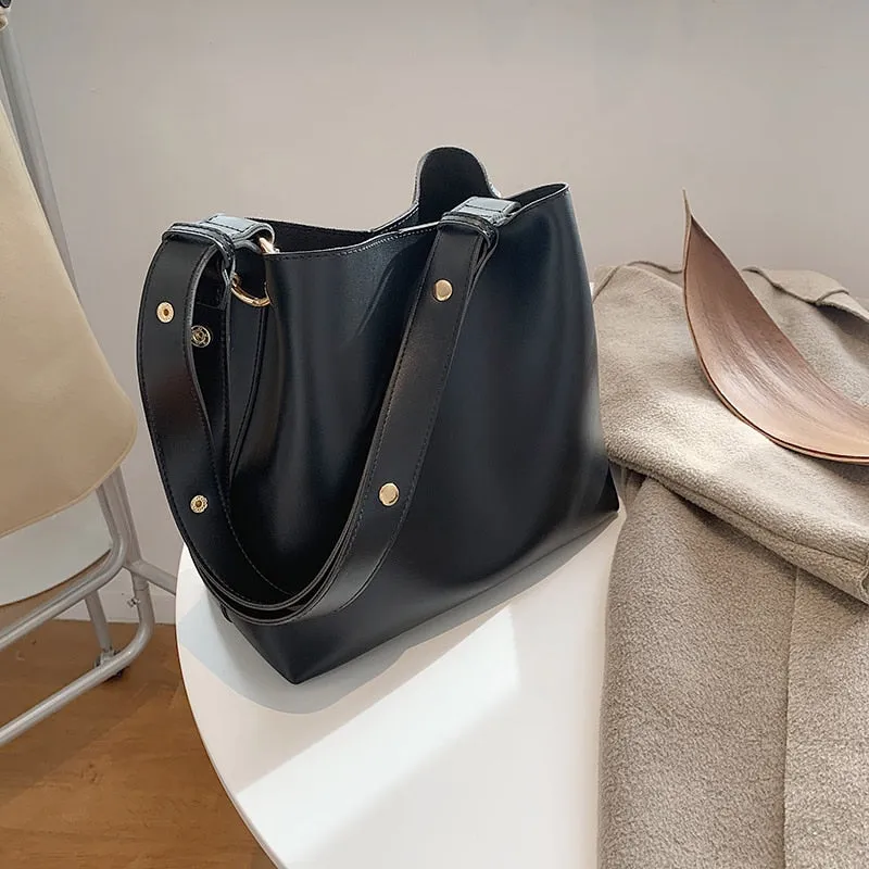 Christmas Gift Fashion Designer Pu Leather Female Handbags Large Capacity Casual Ladies Tote Female Black Bucket Women Shoulder Hand Bag