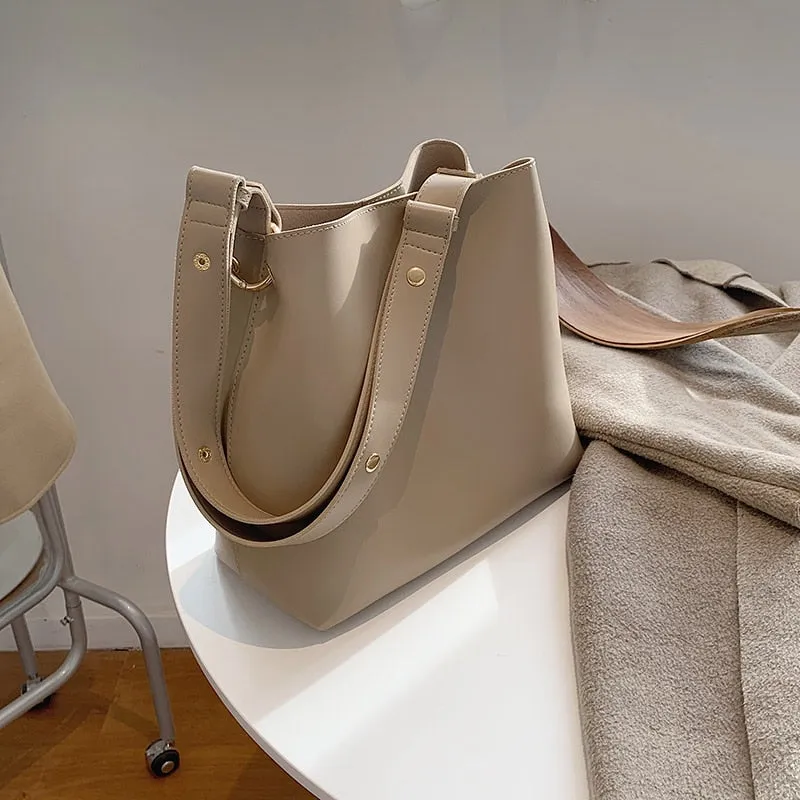 Christmas Gift Fashion Designer Pu Leather Female Handbags Large Capacity Casual Ladies Tote Female Black Bucket Women Shoulder Hand Bag