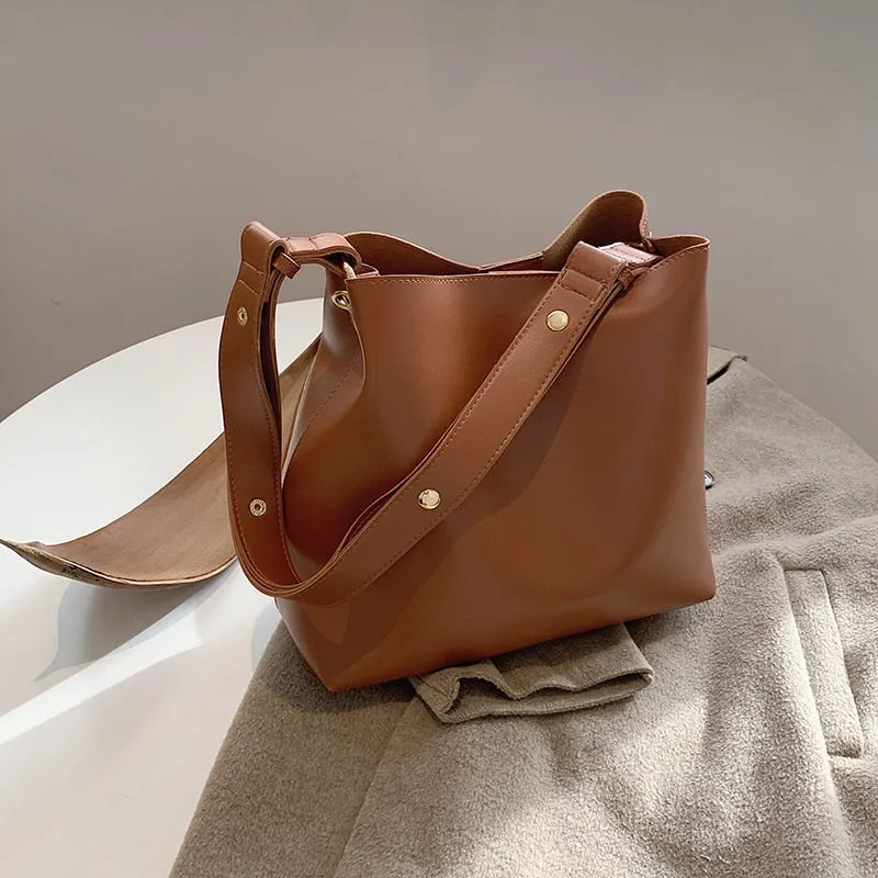 Christmas Gift Fashion Designer Pu Leather Female Handbags Large Capacity Casual Ladies Tote Female Black Bucket Women Shoulder Hand Bag