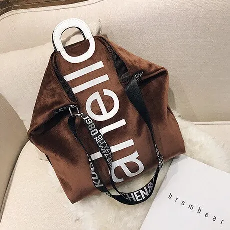Christmas Gift New Large-capacity Velvet Handbag Fashion Lady Letter Shoulder Crossbody Bag High Quality Women's Shopping Bag Tote