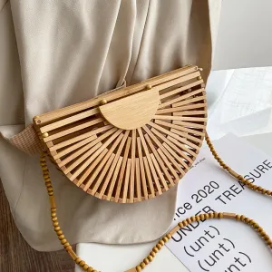 Christmas Gift Semicircle Bamboo Small Crossbody Shoulder Bags With Handle For Women 2021 Summer Branded Luxury Beach Handbags