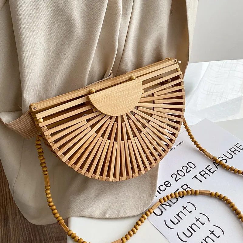 Christmas Gift Semicircle Bamboo Small Crossbody Shoulder Bags With Handle For Women 2021 Summer Branded Luxury Beach Handbags