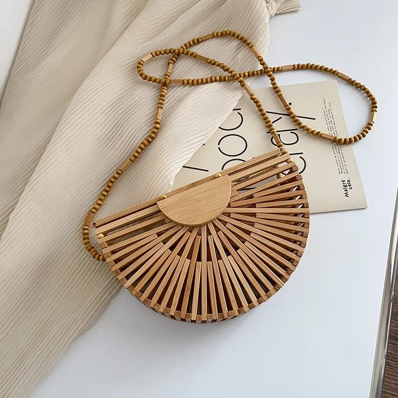 Christmas Gift Semicircle Bamboo Small Crossbody Shoulder Bags With Handle For Women 2021 Summer Branded Luxury Beach Handbags