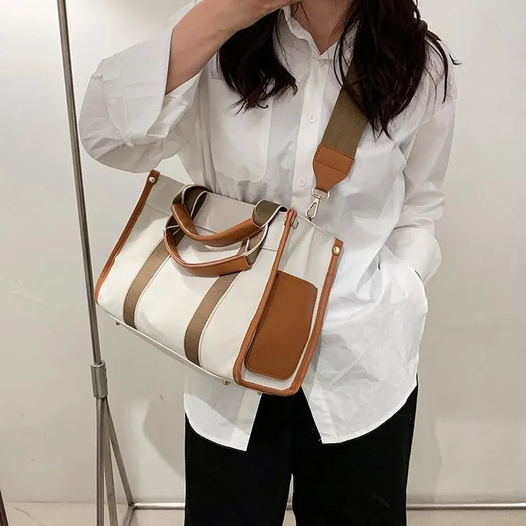 Christmas Gift Simple Striped Shoulder Bag Female Hit Color Tote Bags 2021 New High Quality Casual Canvas Lady Designer Small Shopper Handbag