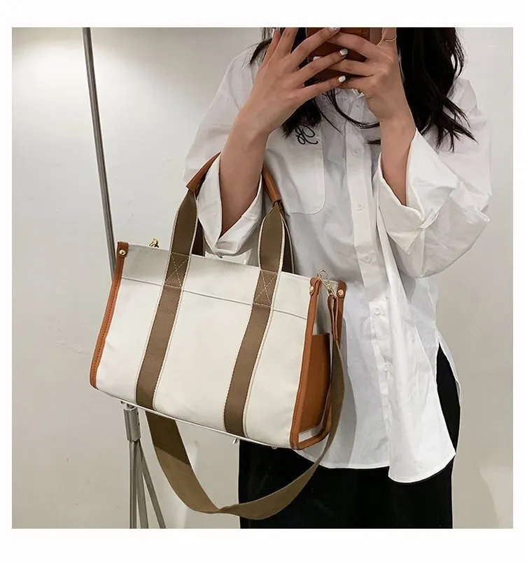 Christmas Gift Simple Striped Shoulder Bag Female Hit Color Tote Bags 2021 New High Quality Casual Canvas Lady Designer Small Shopper Handbag