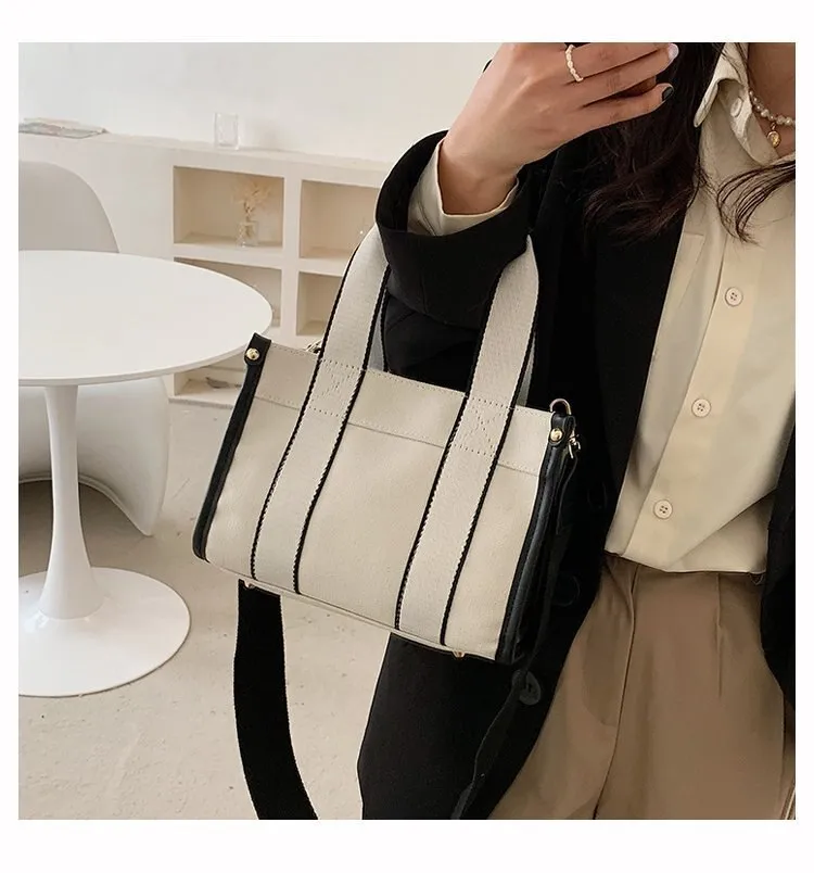 Christmas Gift Simple Striped Shoulder Bag Female Hit Color Tote Bags 2021 New High Quality Casual Canvas Lady Designer Small Shopper Handbag