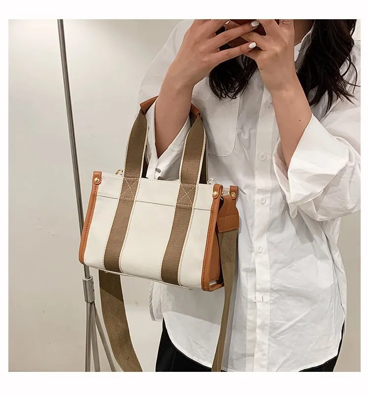 Christmas Gift Simple Striped Shoulder Bag Female Hit Color Tote Bags 2021 New High Quality Casual Canvas Lady Designer Small Shopper Handbag