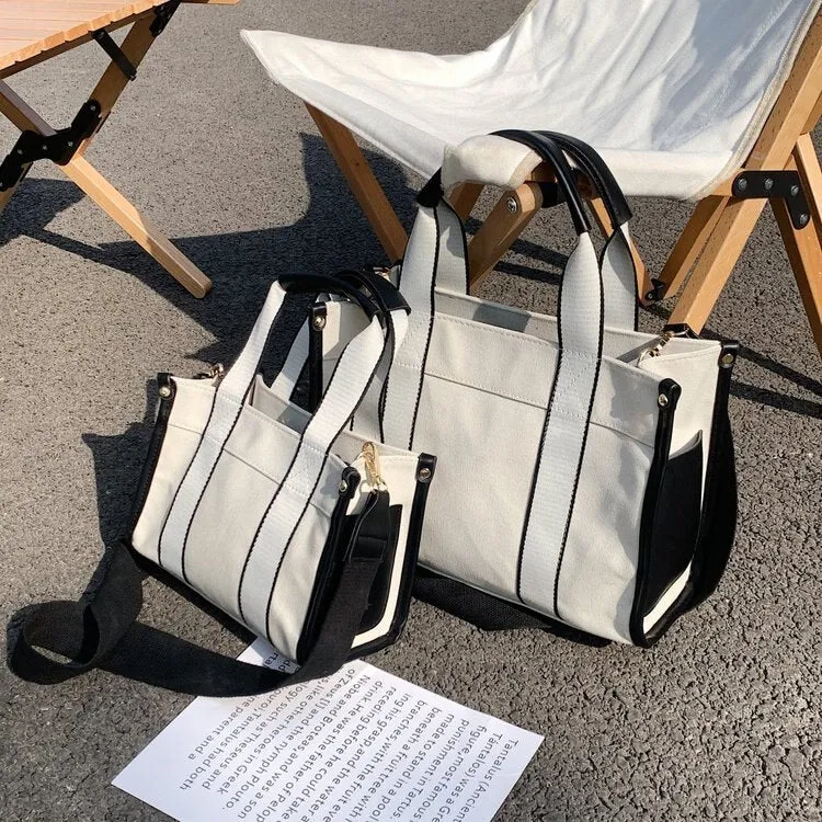 Christmas Gift Simple Striped Shoulder Bag Female Hit Color Tote Bags 2021 New High Quality Casual Canvas Lady Designer Small Shopper Handbag