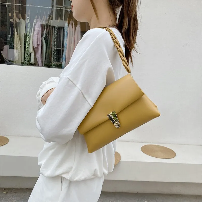 Christmas Gift Small Flap Designer Shoulder Bags for Women 2021 New Luxury Leather Tote Messenger Bag Lady Simple Handbags Yellow Crossbody Bag