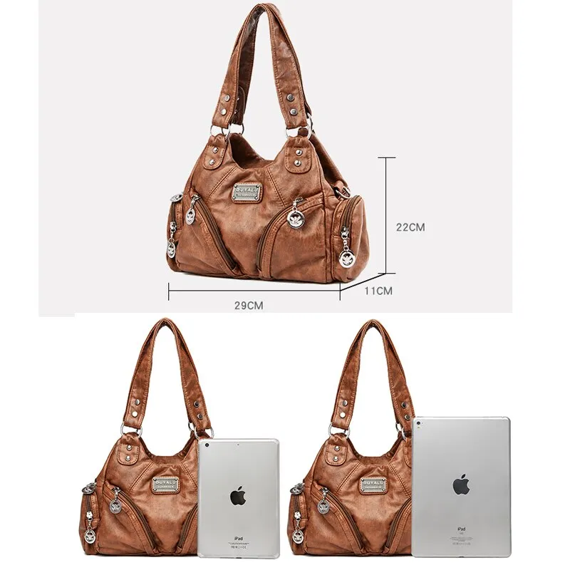 Christmas Gift Women Leather Handbags Multi-Pocket  Women Messenger Bags Designer Crossbody Bag Women Bolsa Top-handle Bags Tote Shoulder Bags