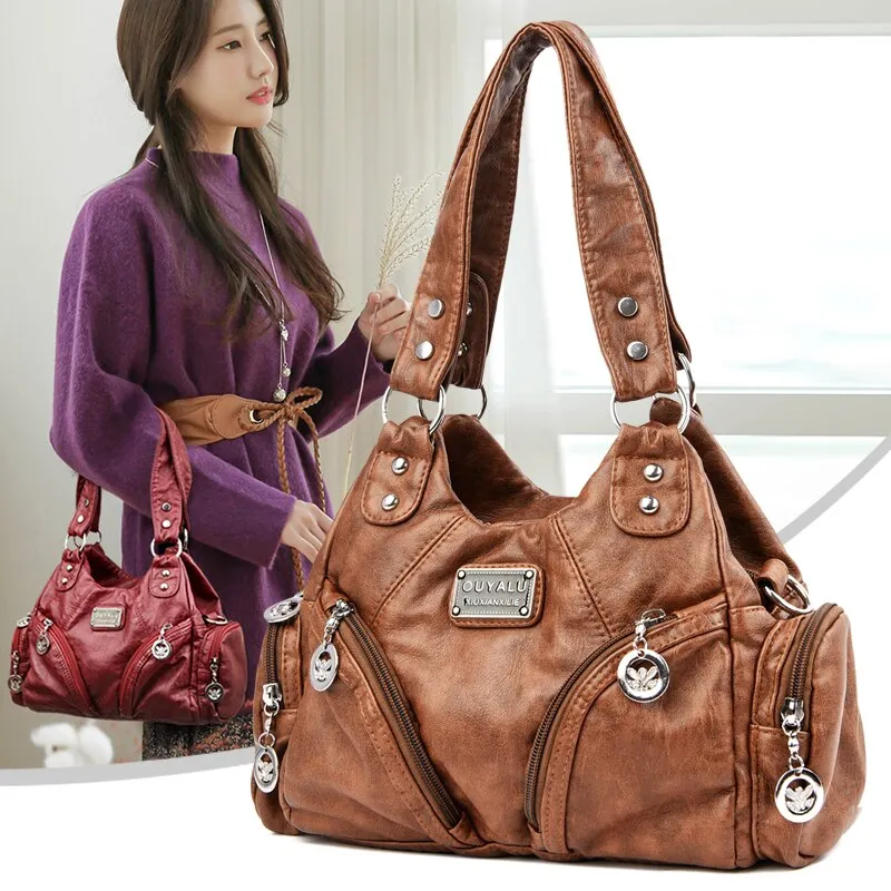Christmas Gift Women Leather Handbags Multi-Pocket  Women Messenger Bags Designer Crossbody Bag Women Bolsa Top-handle Bags Tote Shoulder Bags