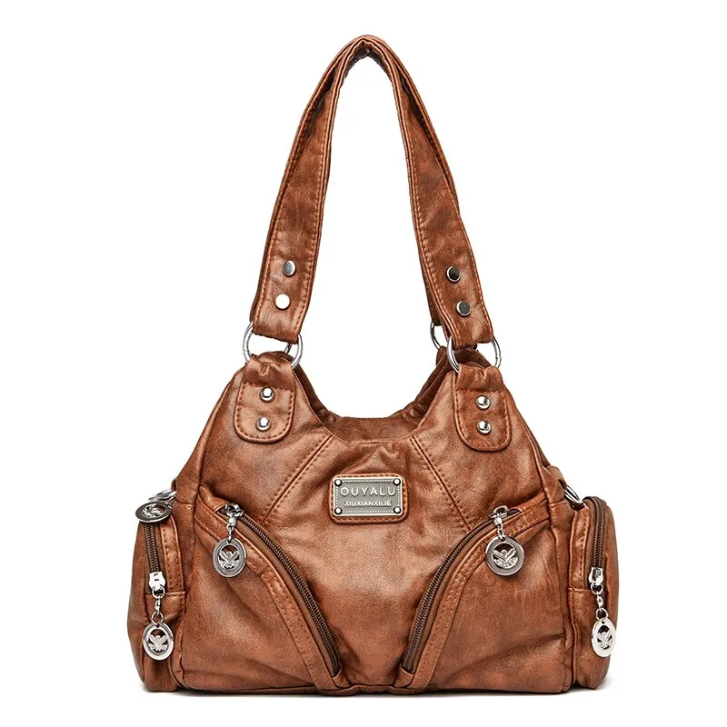 Christmas Gift Women Leather Handbags Multi-Pocket  Women Messenger Bags Designer Crossbody Bag Women Bolsa Top-handle Bags Tote Shoulder Bags
