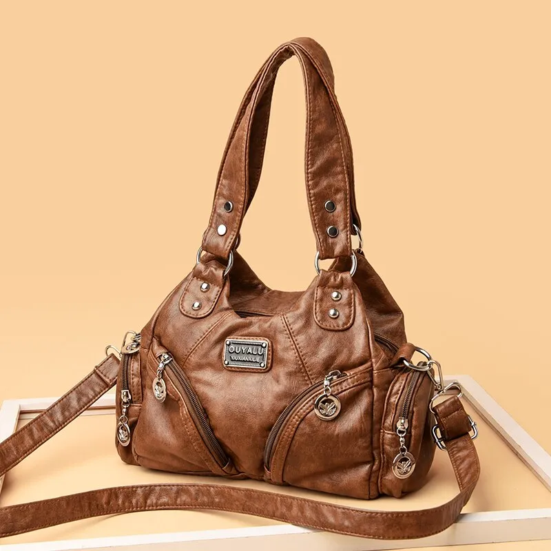 Christmas Gift Women Leather Handbags Multi-Pocket  Women Messenger Bags Designer Crossbody Bag Women Bolsa Top-handle Bags Tote Shoulder Bags