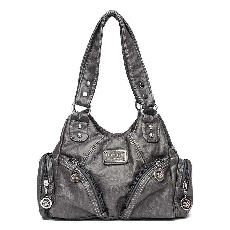 Christmas Gift Women Leather Handbags Multi-Pocket  Women Messenger Bags Designer Crossbody Bag Women Bolsa Top-handle Bags Tote Shoulder Bags
