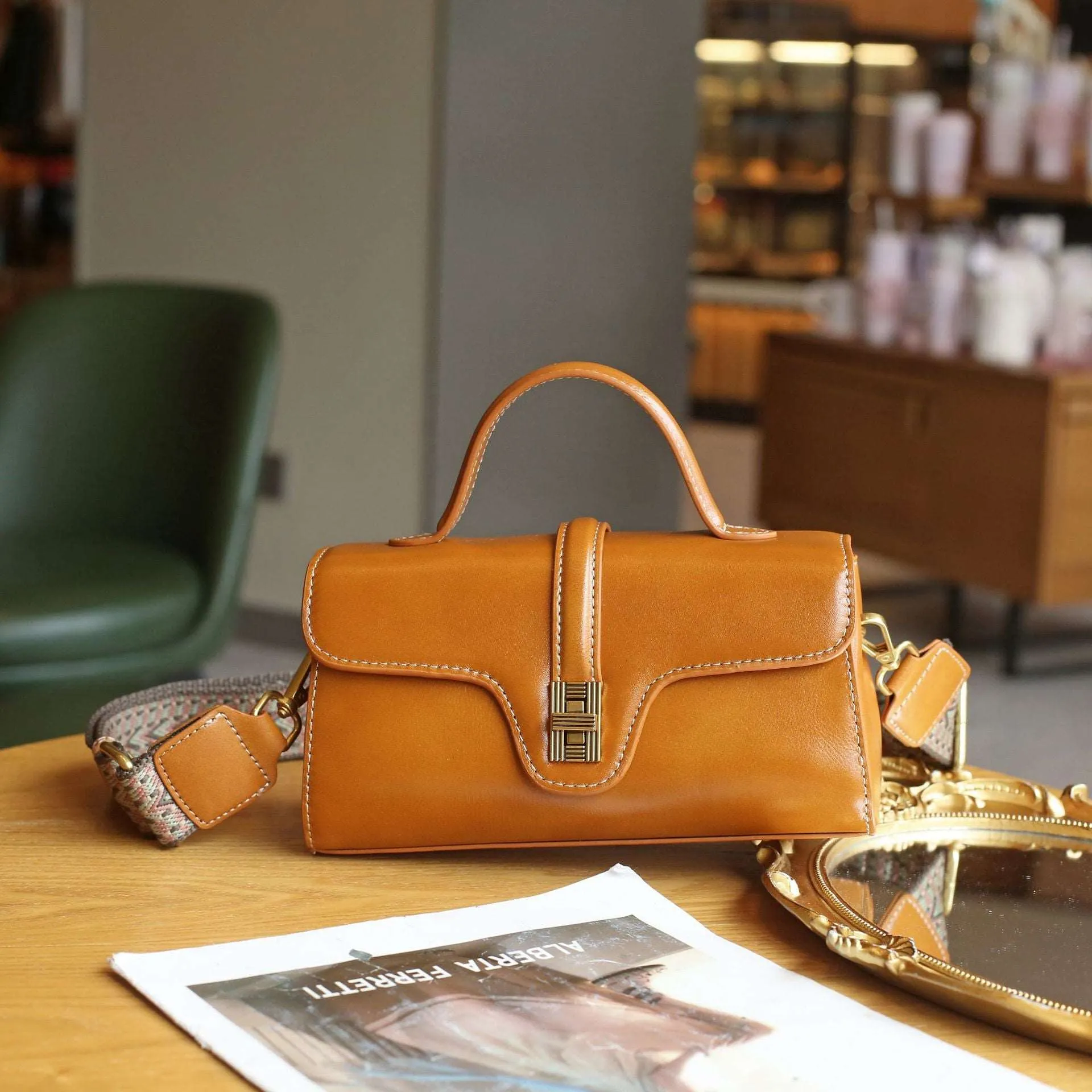Classic Leather Top Handle Bag