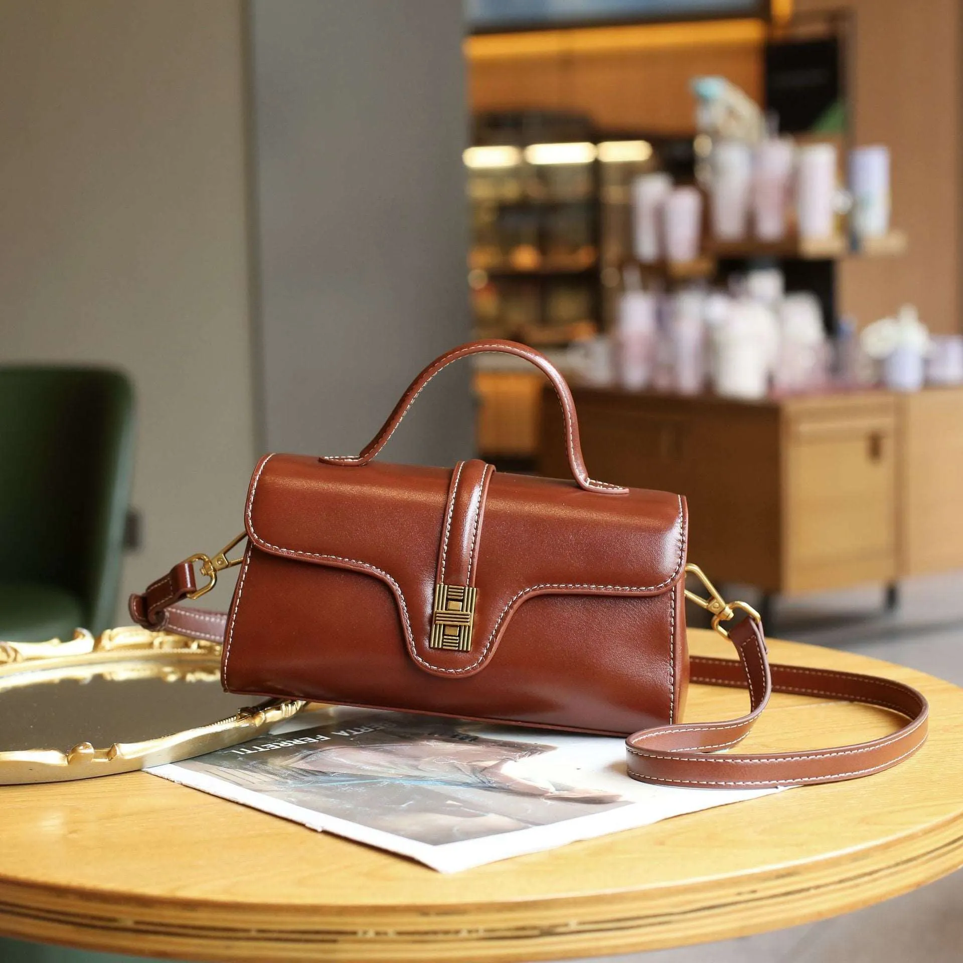 Classic Leather Top Handle Bag