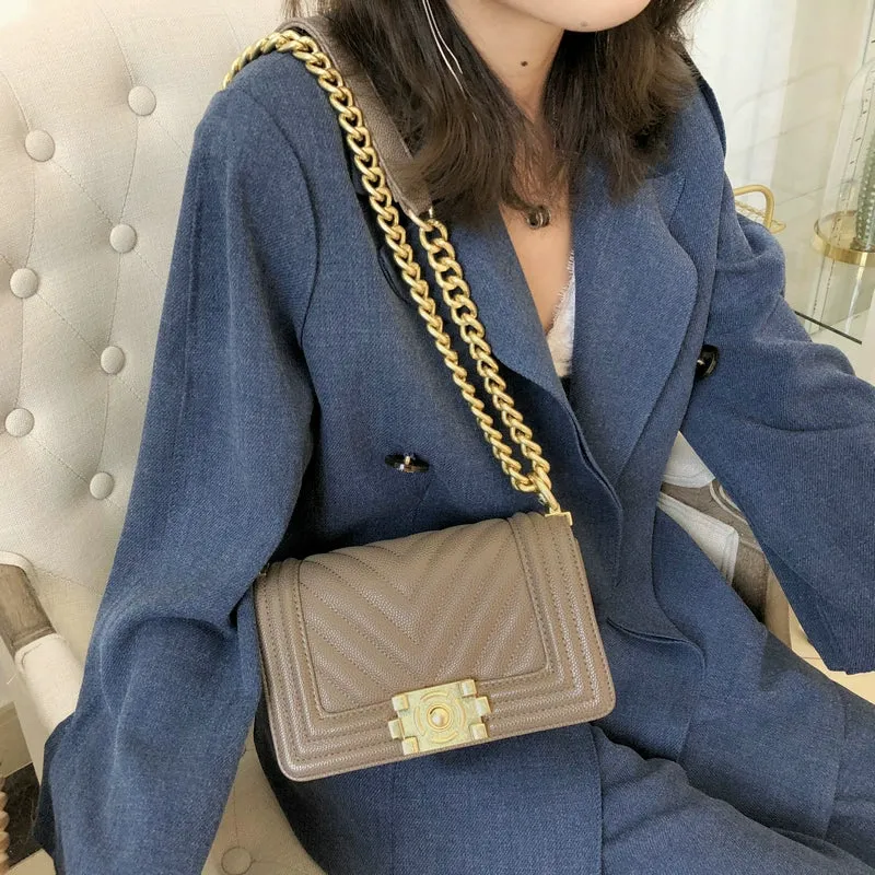 Classic Style Quilted Ball Pattern Lock Shoulder Chain Bag