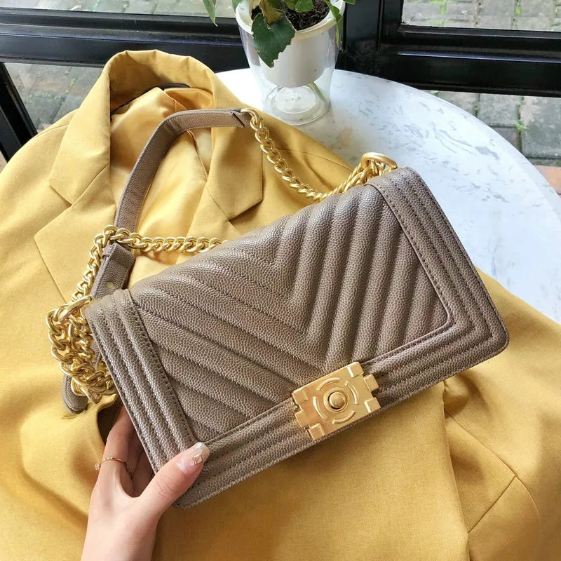 Classic Style Quilted Ball Pattern Lock Shoulder Chain Bag