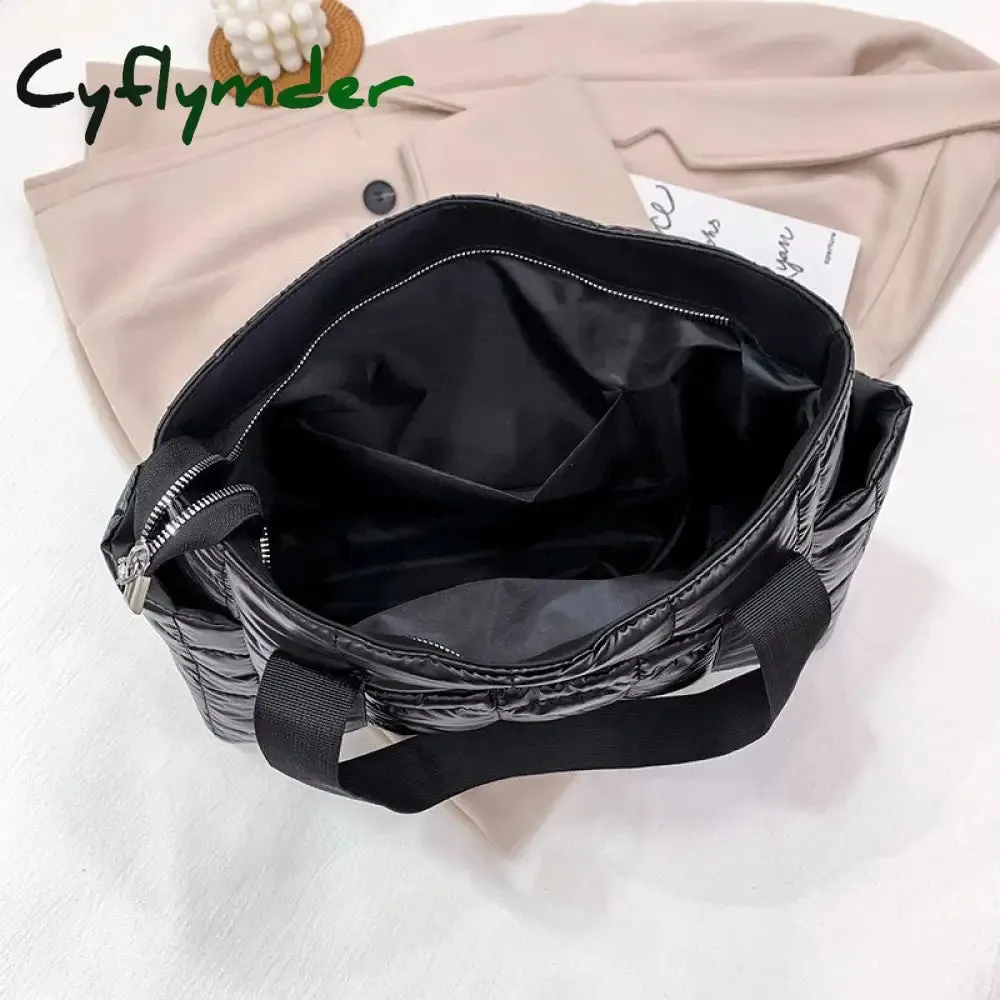Cyflymder Hit Winter Brand Down Padded Ladies Shoulder Bags Design Big Duffel Bag For Women High Quality Nylon Totes Shopper Handbags