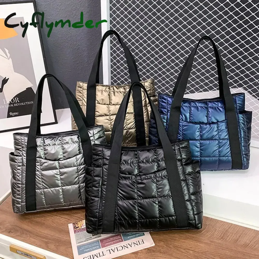 Cyflymder Hit Winter Brand Down Padded Ladies Shoulder Bags Design Big Duffel Bag For Women High Quality Nylon Totes Shopper Handbags