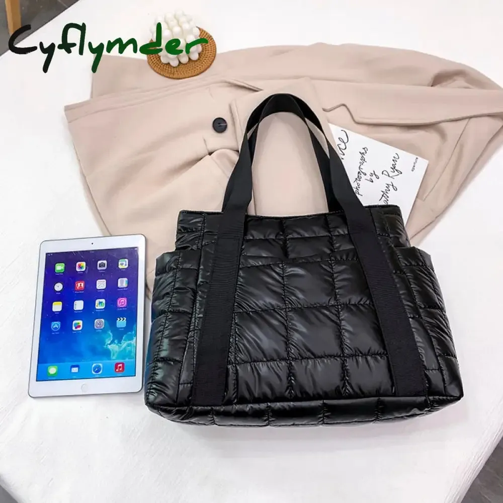 Cyflymder Hit Winter Brand Down Padded Ladies Shoulder Bags Design Big Duffel Bag For Women High Quality Nylon Totes Shopper Handbags