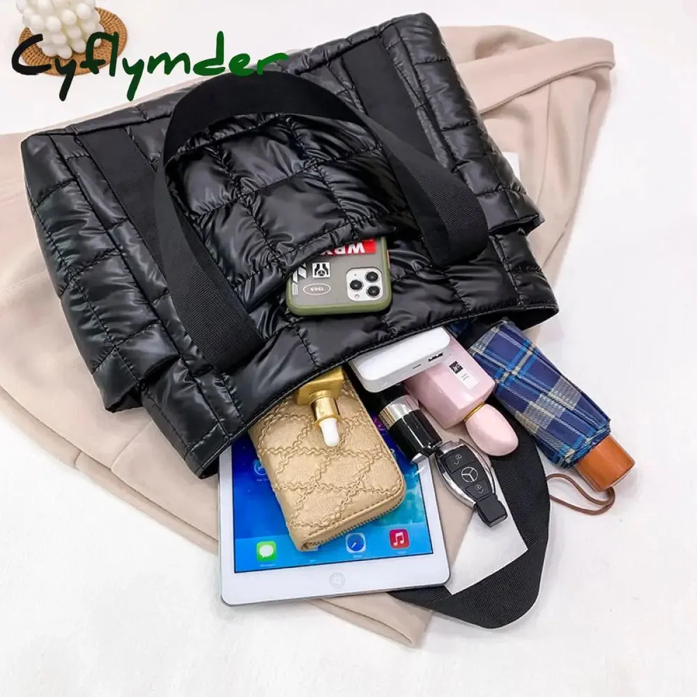 Cyflymder Hit Winter Brand Down Padded Ladies Shoulder Bags Design Big Duffel Bag For Women High Quality Nylon Totes Shopper Handbags