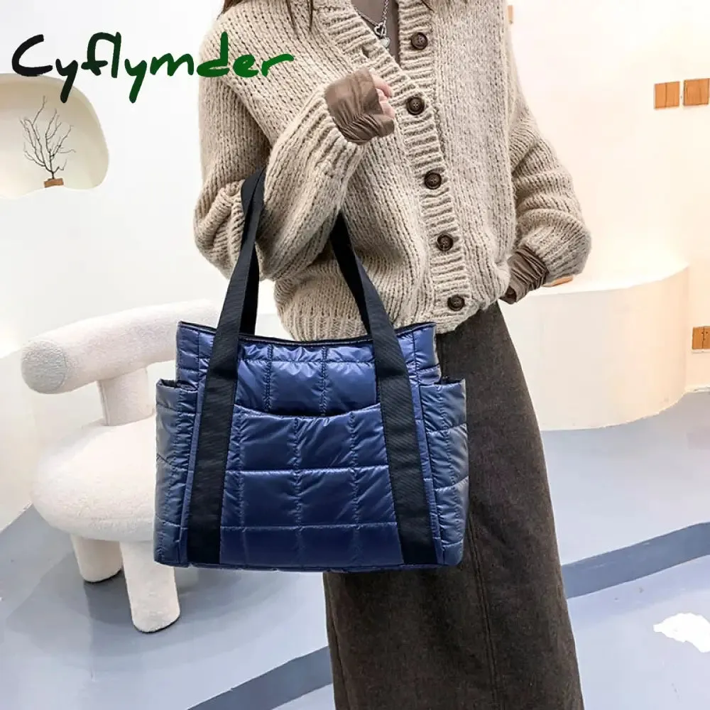 Cyflymder Hit Winter Brand Down Padded Ladies Shoulder Bags Design Big Duffel Bag For Women High Quality Nylon Totes Shopper Handbags