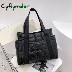 Cyflymder Hit Winter Brand Down Padded Ladies Shoulder Bags Design Big Duffel Bag For Women High Quality Nylon Totes Shopper Handbags