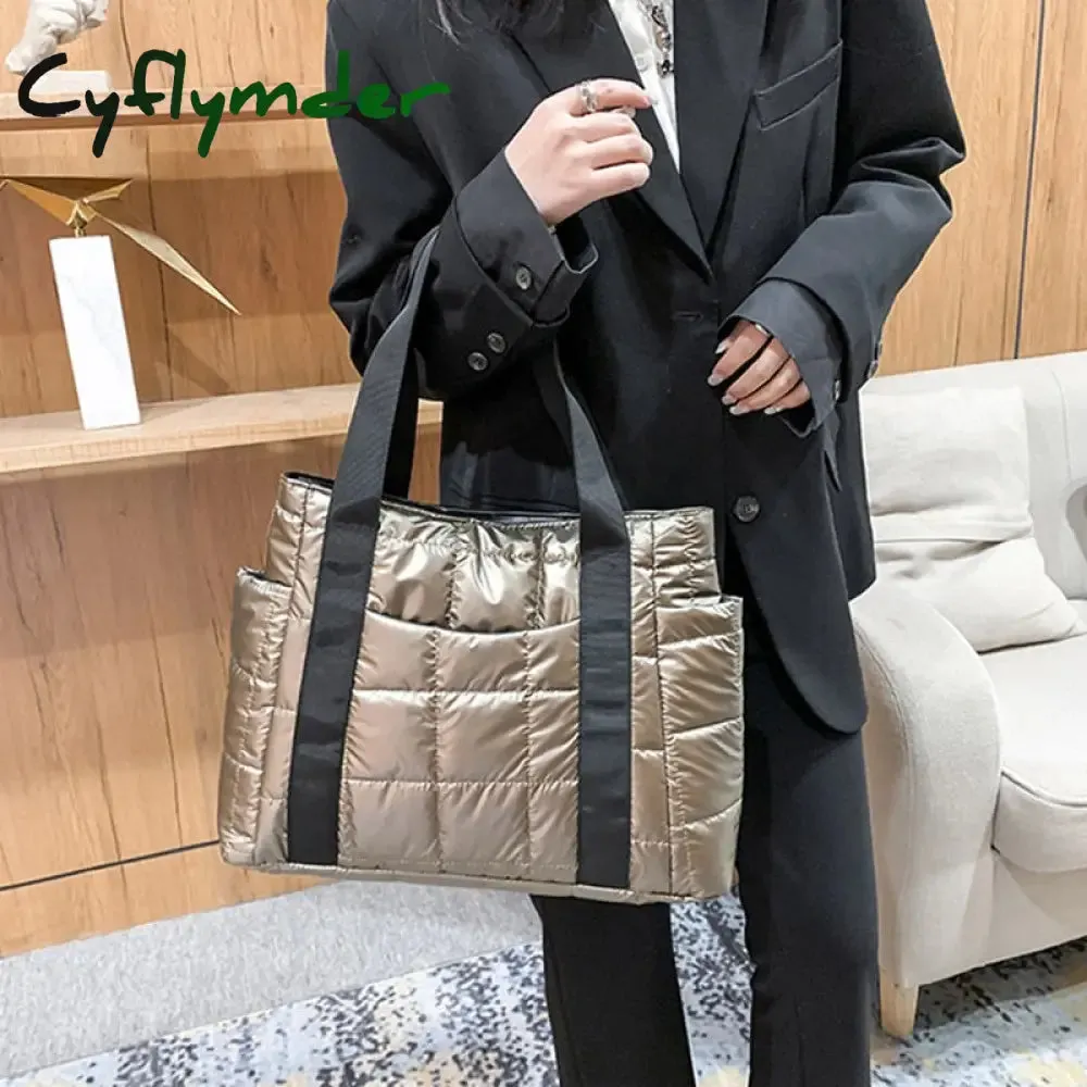 Cyflymder Hit Winter Brand Down Padded Ladies Shoulder Bags Design Big Duffel Bag For Women High Quality Nylon Totes Shopper Handbags