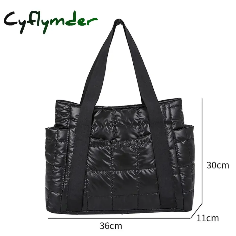 Cyflymder Hit Winter Brand Down Padded Ladies Shoulder Bags Design Big Duffel Bag For Women High Quality Nylon Totes Shopper Handbags