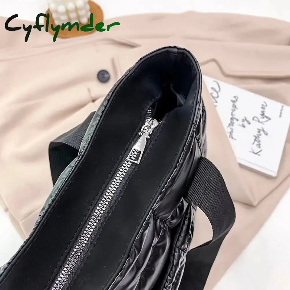 Cyflymder Hit Winter Brand Down Padded Ladies Shoulder Bags Design Big Duffel Bag For Women High Quality Nylon Totes Shopper Handbags