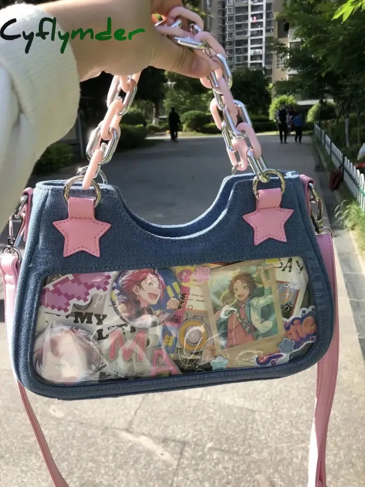 Cyflymder New Y2K Spice Girl Tote Denim Bag Fashion Cool Dark Shoulder Crossbody Bag Chain Ladies Bags Zip Purses Bagutte Handbags Women