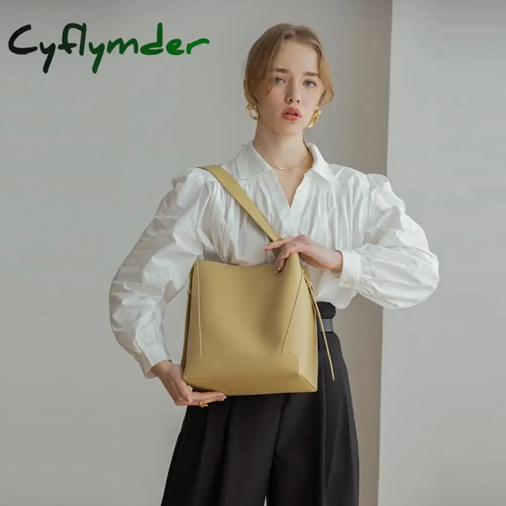 Cyflymder Shoulder Bag For Women Fashion Large Leather Bucket Shopping Dating Bags High Quality Luxury Designer HandBag Women's