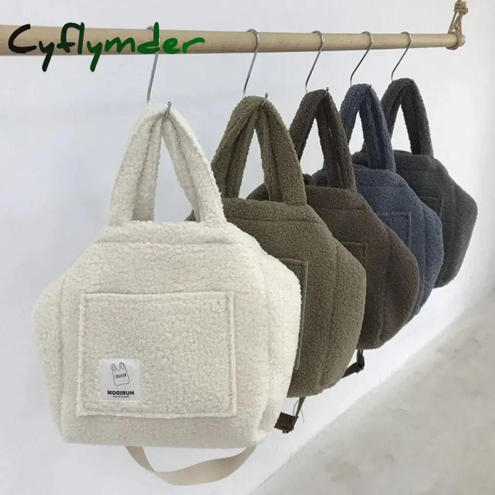 Cyflymder Winter Portable Shoulder Bag Plush Handbags Fashion Women Large Capacity Street Totes Popular Simple Female Daily Shop Bag