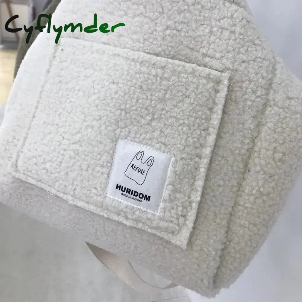 Cyflymder Winter Portable Shoulder Bag Plush Handbags Fashion Women Large Capacity Street Totes Popular Simple Female Daily Shop Bag