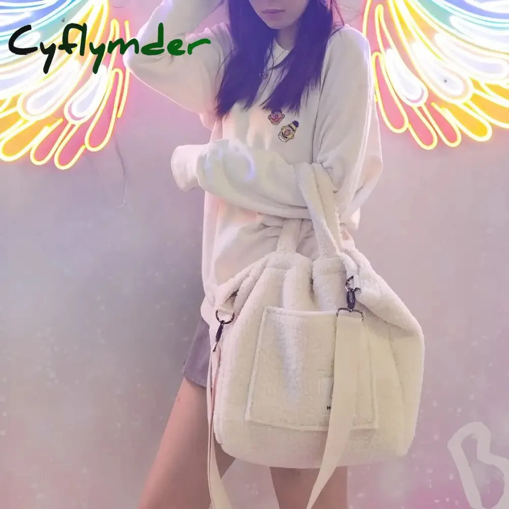 Cyflymder Winter Portable Shoulder Bag Plush Handbags Fashion Women Large Capacity Street Totes Popular Simple Female Daily Shop Bag