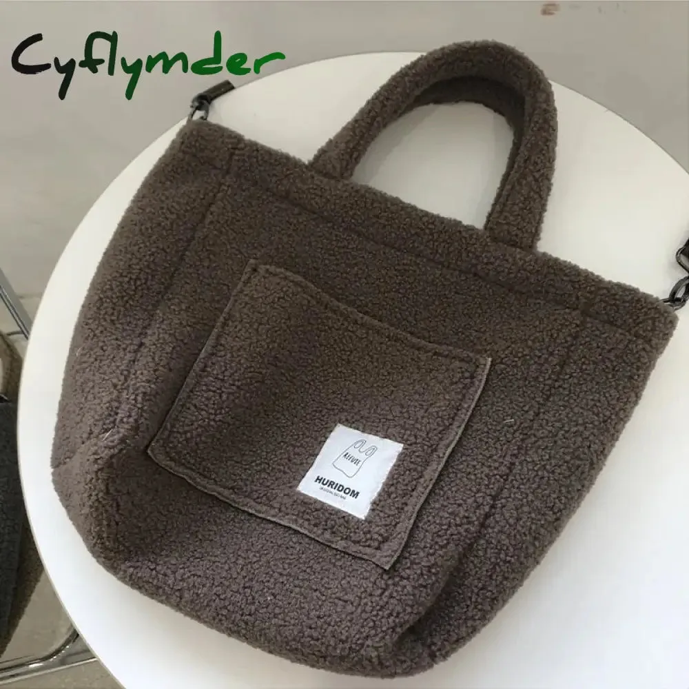 Cyflymder Winter Portable Shoulder Bag Plush Handbags Fashion Women Large Capacity Street Totes Popular Simple Female Daily Shop Bag
