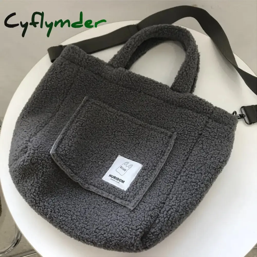 Cyflymder Winter Portable Shoulder Bag Plush Handbags Fashion Women Large Capacity Street Totes Popular Simple Female Daily Shop Bag