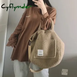 Cyflymder Winter Portable Shoulder Bag Plush Handbags Fashion Women Large Capacity Street Totes Popular Simple Female Daily Shop Bag
